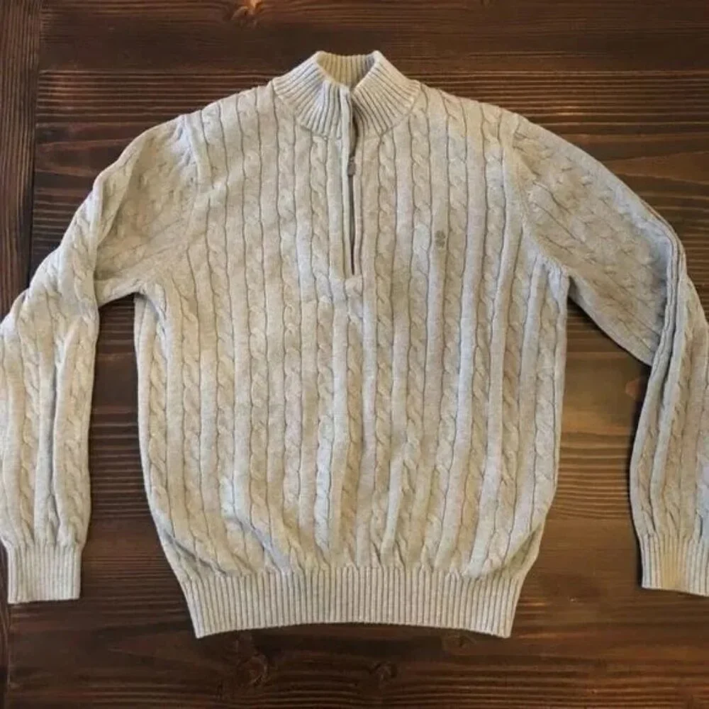 IZOD MEN'S GRAY 1/4‎ ZIP CABLE KNIT SWEATER SIZE MEDIUM-EUC